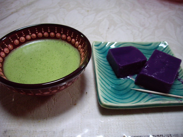 抹茶と紫芋羊羹（母作）
