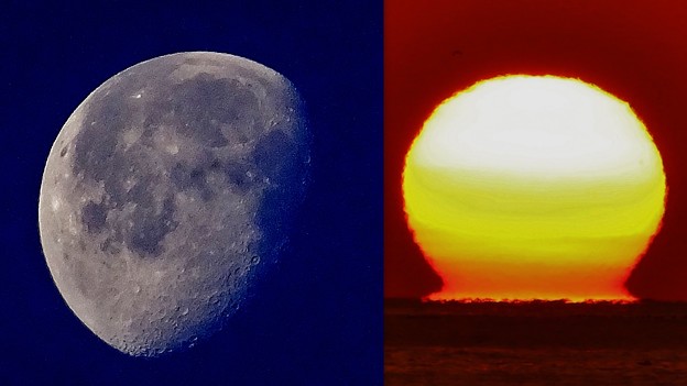 コラージュ ＞：＜ 月とダルマ太陽