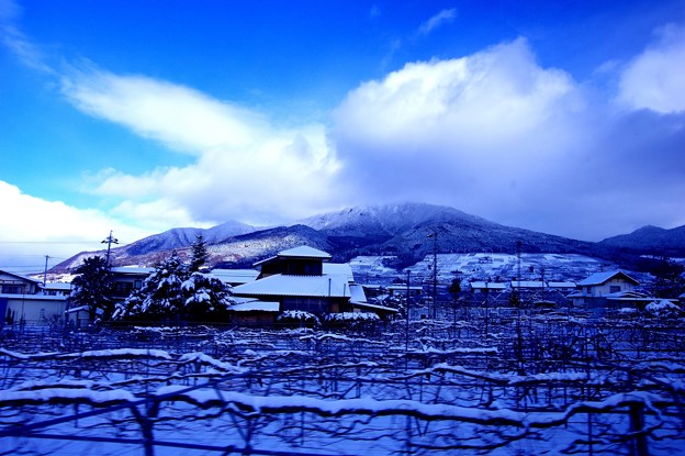 長野電鉄の車窓から・・・雪景色?